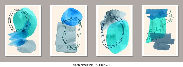 Hand painted elegant banners vector set. Watercolor splats shapes. Japanese style prints. Cool banner layouts. Brush stroke elements.