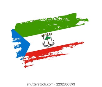 Hand painted Equatorial Guinea grunge brush style flag on solid background
