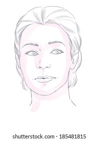 hand painted face of a young woman - vector watercolor sketch