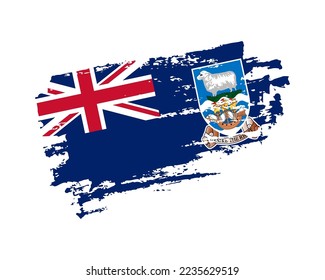 Hand painted Falkland Islands grunge brush style flag on solid background