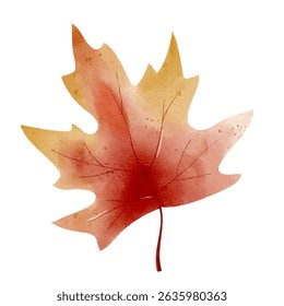 Hand painted fall leaf, watercolor autumn element for botanical designs, cards and decorations

