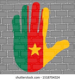 Hand painted with the flag of Cameroon over a grunge brick wall - Vector