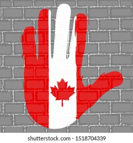 Hand painted with the flag of Canada over a grunge brick wall - Vector