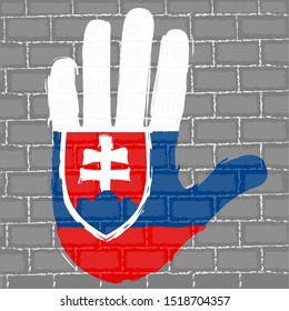 Hand painted with the flag of Slovakia over a grunge brick wall - Vector