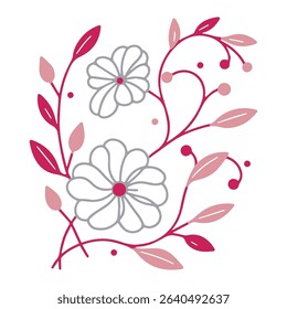 hand painted floral composition with line flower elements.abstract botanical drawing for product use.minimalist flower design for textiles

