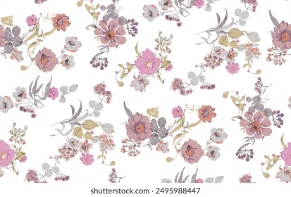 Hand painted floral elements set. Watercolor botanical illustration of flowers. Natural objects isolated on white background
