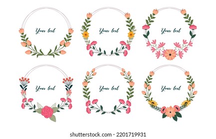 Hand painted floral frame collection. Set of frame circle flower. Wedding or invitation flower concept