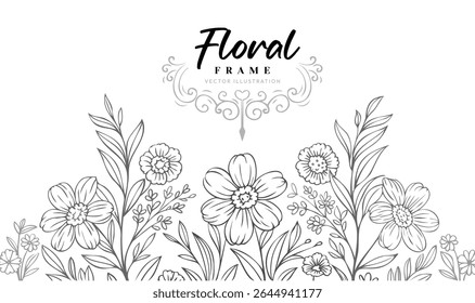 Hand painted floral grain border illustration