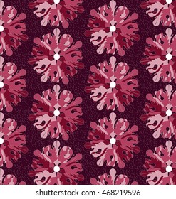 Hand painted floral motifs  abstract geometric red.