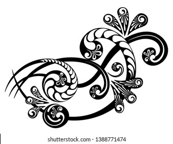Hand painted floral ornament with a beautiful complex pattern for the design of invitations, letters and greeting cards