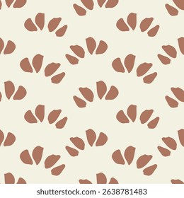 Hand painted flower petals forming a botanical minimalist wavy pattern in colors of pastel brown on beige background. Seamless vector pattern. Great for home decor, fabric, wallpaper, gift wrap, etc.