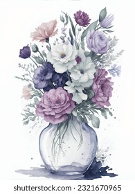 hand painted flowers. beautiful watercolor blossom.Anemone