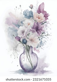 hand painted flowers. beautiful watercolor blossom.Anemone