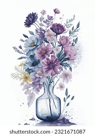 hand painted flowers. beautiful watercolor blossom.Anemone