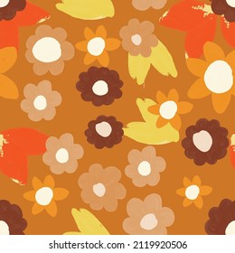 Hand painted flowers in retro color vector