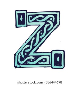 hand painted funny character font vector Z Celtic