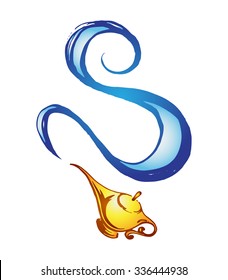 hand painted funny character font vector S Aladdin's genie lamp