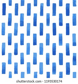 Hand painted geometric brick background in blue. Seamless vector pattern