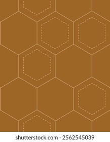 Hand painted geometric hexagon shapes as beehive in a color palette of cream and mustard yellow. A seamless vector pattern. Great for home decor, fabric, wallpaper, gift wrap, stationery, packaging.