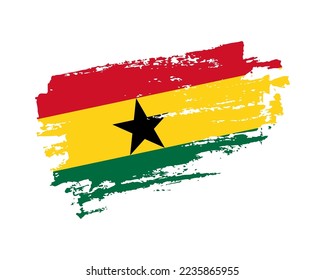 Hand painted Ghana grunge brush style flag on solid background