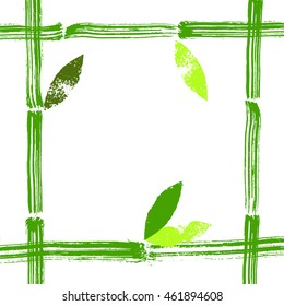 Hand painted green bamboo stems and leaves vector frame background