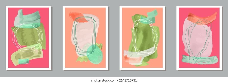 Hand painted grunge canvas vector collection. Watercolor blots collage. 50s style frames. Youth home decor templates. Doodle elements.