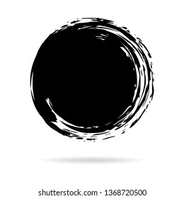 Hand painted grunge circle. Black round blob hand drawn with ink brush. Vector illustration