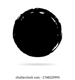 Hand painted grunge circle. Black round blob hand drawn with ink brush. Vector illustration
