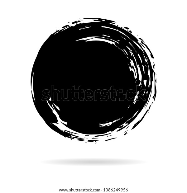 Hand painted grunge circle. Black\
round blob hand drawn with ink brush. Vector\
illustration