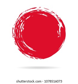 Hand painted grunge circle. Red round blob hand drawn with ink brush. Vector illustration