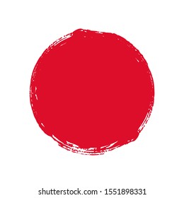 Hand painted grunge circle. Red round blob hand drawn with ink brush. Vector illustration