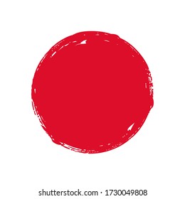 Hand painted grunge circle. Red round blob hand drawn with ink brush. Vector illustration