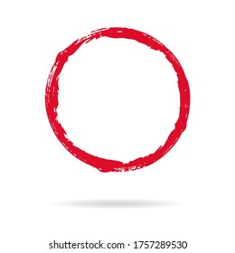 Hand painted grunge circle. Red round blob hand drawn with ink brush. Vector illustration