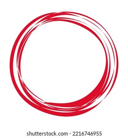 Hand painted grunge circle. Red round blob hand drawn with ink brush. Vector illustration