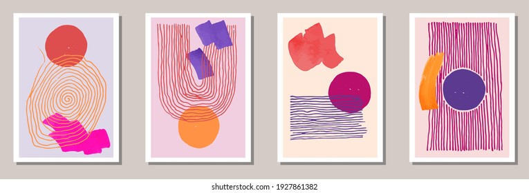 Hand painted grunge covers vector collection. Watercolor splashes backgrounds. Nordic style frames. Youth house decor templates. Doodle elements.