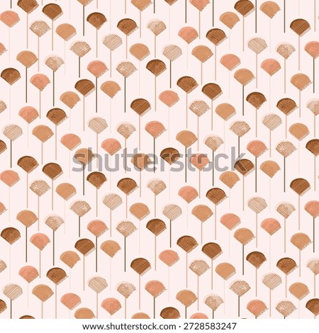 Hand painted hatched and crosshatched shell shaped lollipops forming a minimalist candy pattern in colors of brown, cream and peach on off pink. Abstract seamless vector pattern. Great for home decor, fabric, wallpaper, gift wrap, stationery, packaging design projects.