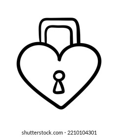 Hand painted heart lock. Poster or banner for website, greeting card design for Valentines day and wedding anniversary. Love and care, trust. Creativity and art. Cartoon flat vector illustration