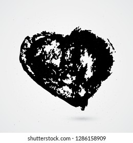 Hand painted heart on white background. Grunge shape of heart. Black textured brush stroke. Valentines day sign. Love symbol. Easy to edit vector element of design. 