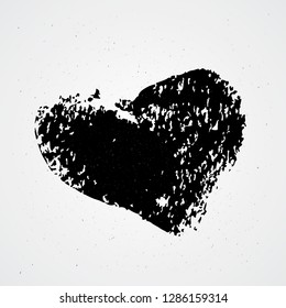 Hand painted heart on white background. Grunge shape of heart. Black textured brush stroke. Valentines day sign. Love symbol. Easy to edit vector element of design. 
