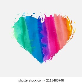 Hand painted heart in rainbow colors background. Vector illustration for print, cover, birthay invitations, wedding and more.