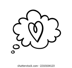 La mano pintó el corazón. Burbuja de voz, elemento gráfico para imprimir en tela. Símbolo de amor, cuidado, ternura y apoyo. Diseño para tarjeta de felicitación para el día de San Valentín. Dibujo vectorial plano de dibujos animados