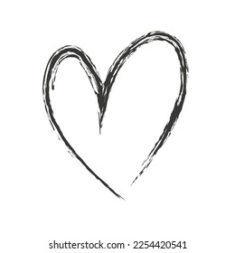 Hand painted heart. Vector simple black heart symbol. Cute ink heart shape illustration.