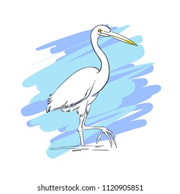 Hand painted heron or stork bird