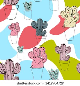 hand painted home plants in vector, bright color, unusual design