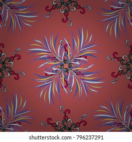 Hand painted illustration. Abstract textured geometric and floral seamless pattern: watercolor textures, stripe, scrawl, tropical flowers. Symmetrical geometrical background with exotic leaves.