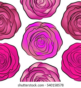 Hand painted illustration in neutral, pink and magenta colors on a white background. Vector rose flowers seamless pattern.