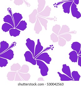 Hand painted illustration in neutral and violet colors on a white background. Vector tropical leaves and flowers seamless pattern.
