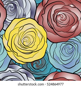 Hand painted illustration. Vector rose flowers seamless pattern.