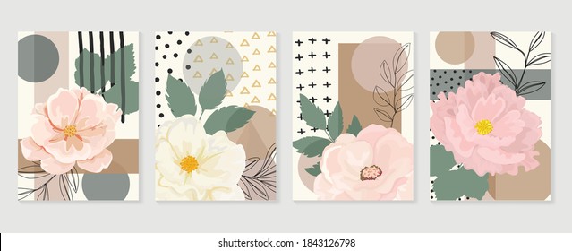 Hand painted illustrations wall arts vector. Surface pattern design. Abstract art textile design with literature or natural tropical line arts painting, Covering greetings cards, cover, print, fabrics