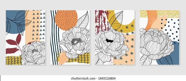 Hand painted illustrations wall arts vector. Surface pattern design. Abstract art textile design with literature or natural tropical line arts painting, Covering greetings cards, cover, print, fabrics